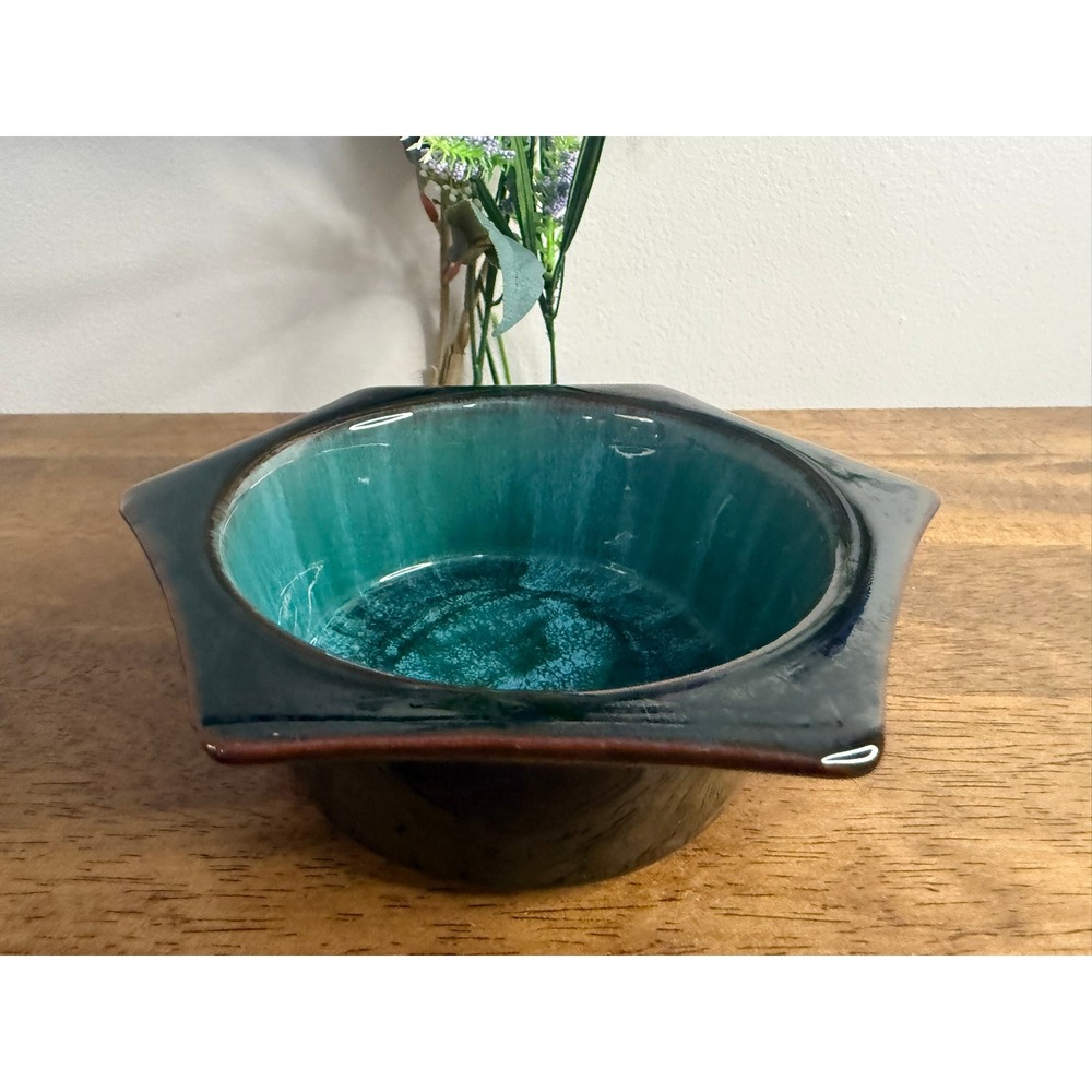 Blue Mountain Pottery Square Rim Bowl Green Black Drip Glaze MCM Canada Vintage
